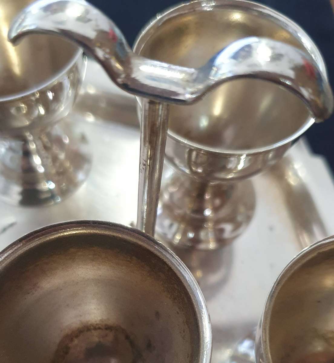 ANTIQUE EGG SERVER WITH CARRY TRAY. HEAVY - SILVER PLATED.