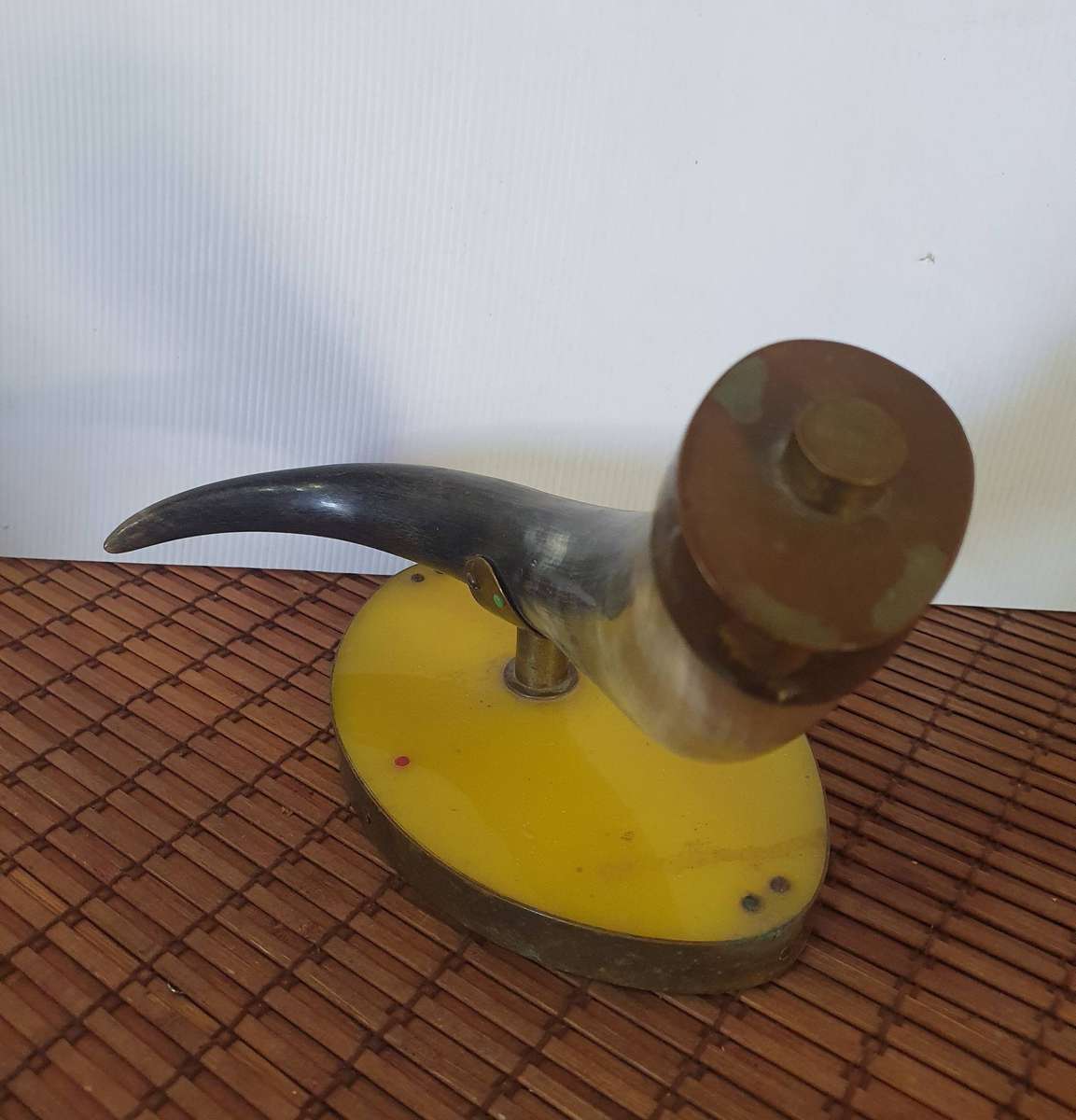 1940s OSSEWA BRANDWAG MOUNTED OX HORN WITH BRASS. SCARCE AFRICANA!! 300mm LONG