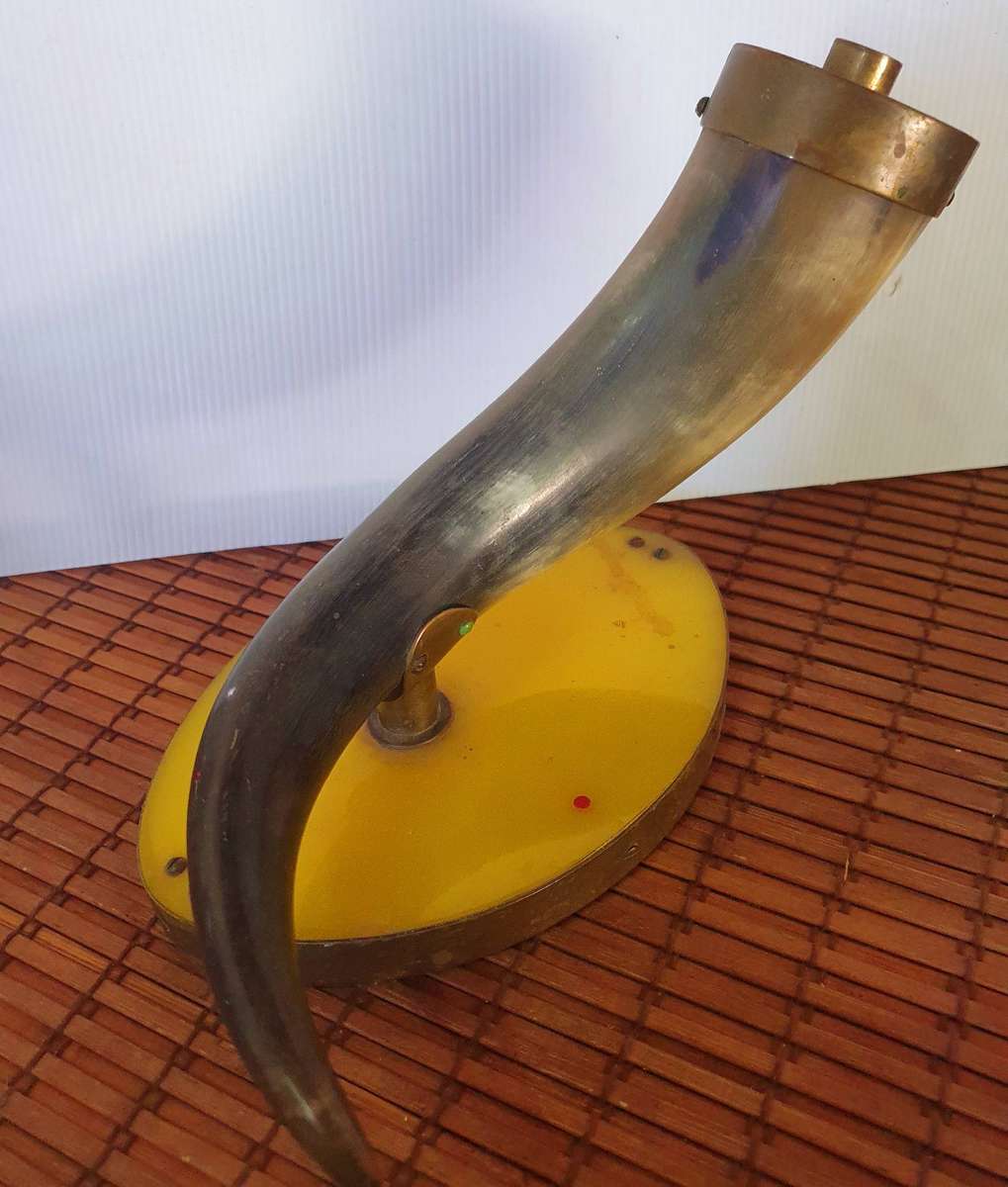 1940s OSSEWA BRANDWAG MOUNTED OX HORN WITH BRASS. SCARCE AFRICANA!! 300mm LONG