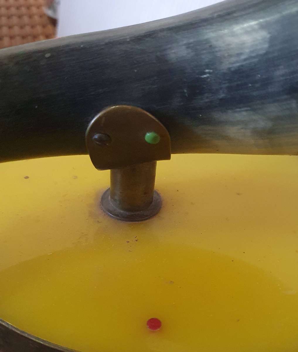 1940s OSSEWA BRANDWAG MOUNTED OX HORN WITH BRASS. SCARCE AFRICANA!! 300mm LONG