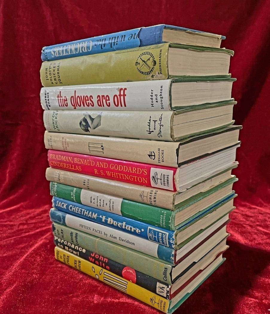 13 X FIRST EDD. 1950s-60s.VARIOUS CRICKET BOOKS. ALL HARD COVER WITH DUST JACKETS.