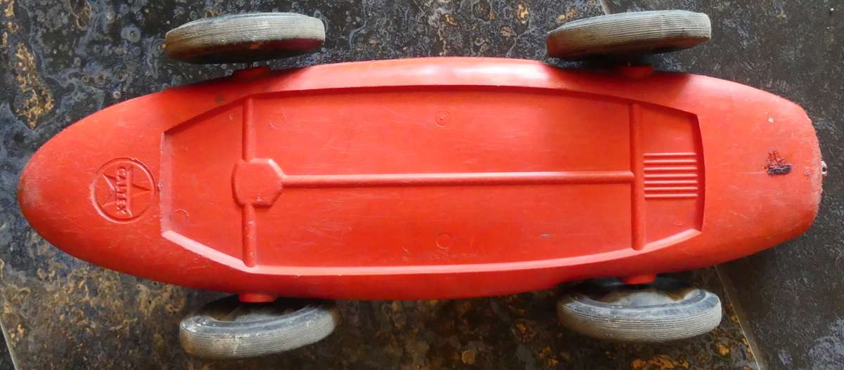 1Vintage RARE: 1960's XL plastic Red Racer Car Toy with Driver (Branded CALTEX) RARE collectable.