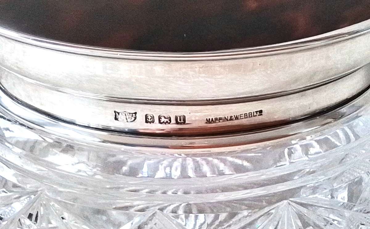 Birmingham  1919  -  Silver  &  Tortoise  Shell Top Crystal  Jar