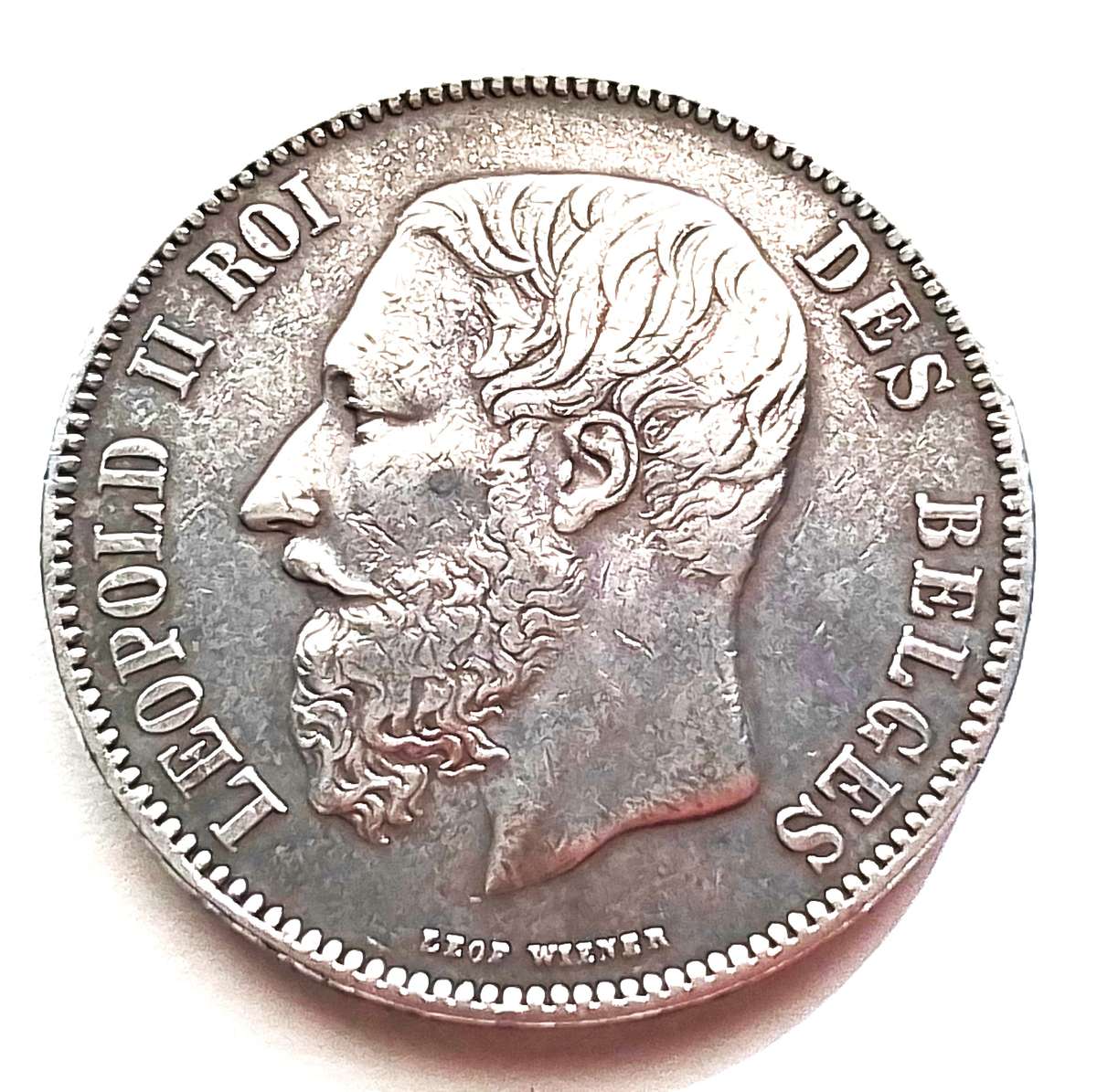 1870  Belguim  5  Francs  Coin