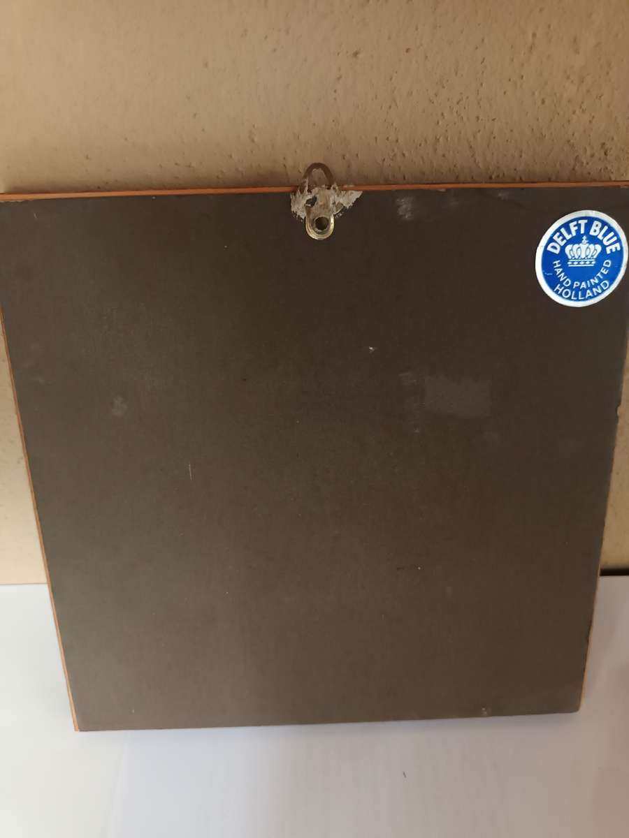 Vintage Delft Blue Tile in Wall Hanging Wood Frame