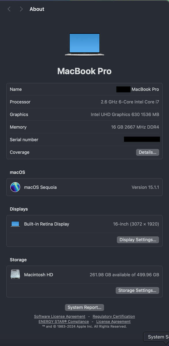 2019 Macbook Pro 16", i7, 16GB RAM, 512GB SSD (Touchbar/Touch ID)