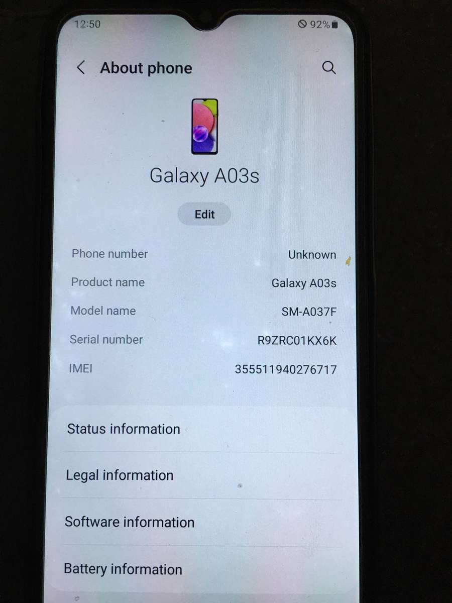 LOVELY SECONDHAND SAMSUNG A03s PHONE WITH CHARGER AND COVER