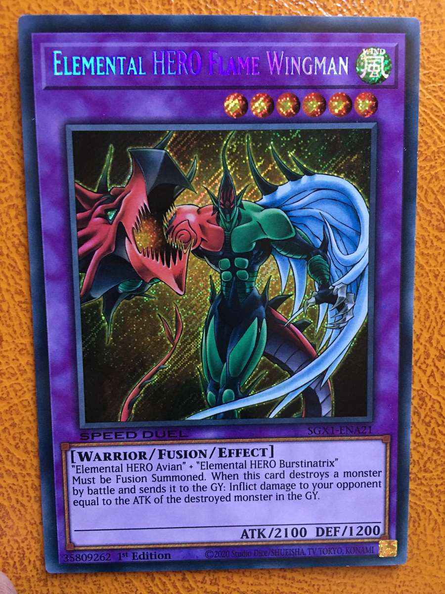 YU-GI-OH TRADING CARD - ELEMENTAL HERO FLAME WINGMAN - FOIL / SHINY CARD