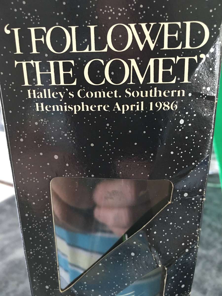 I FOLLOWED THE COMET EMPTY BOTTLE IN BOX WITH SLIDE AND CERTIFICATE - 1986 - SAA - HALLEY COMET