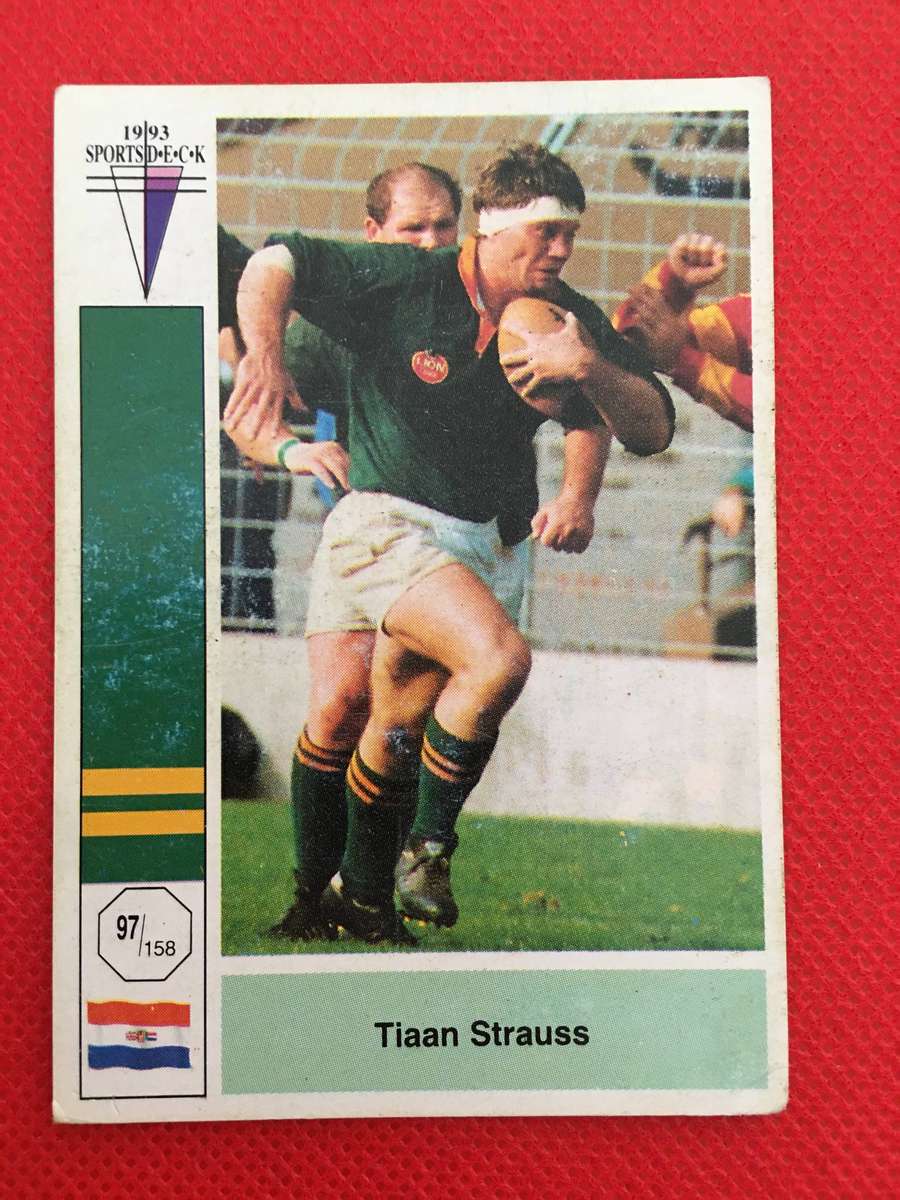 VINTAGE RUGBY TRADING CARD - 1993 SPORTS DECK - SOUTH AFRICA VS FRANCE -  TIAAN STRAUSS