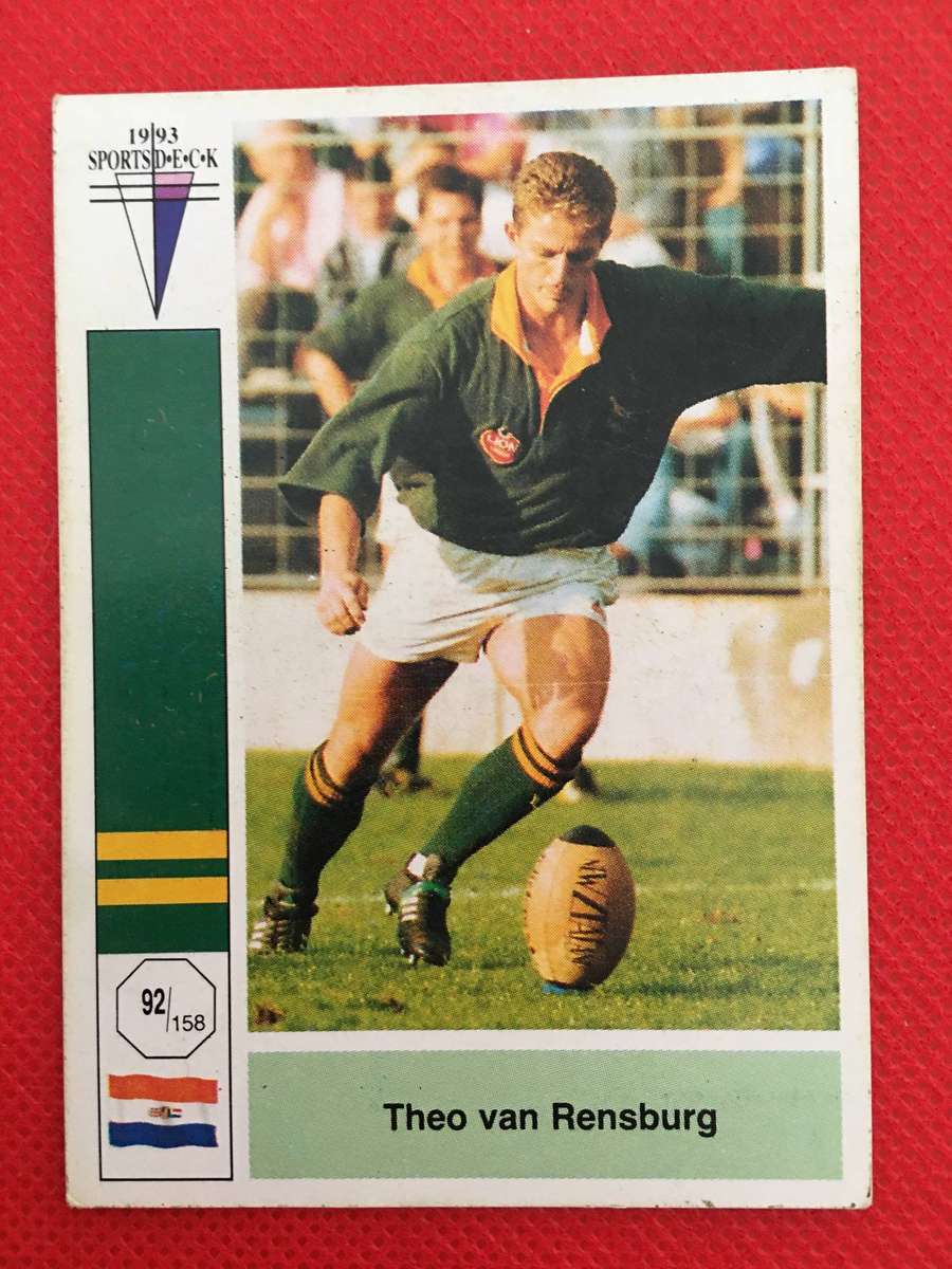 VINTAGE  RUGBY TRADING CARD  1993 SPORTS DECK - SOUTH AFRICA VERSUS FRANCE - THEO VAN RENSBURG