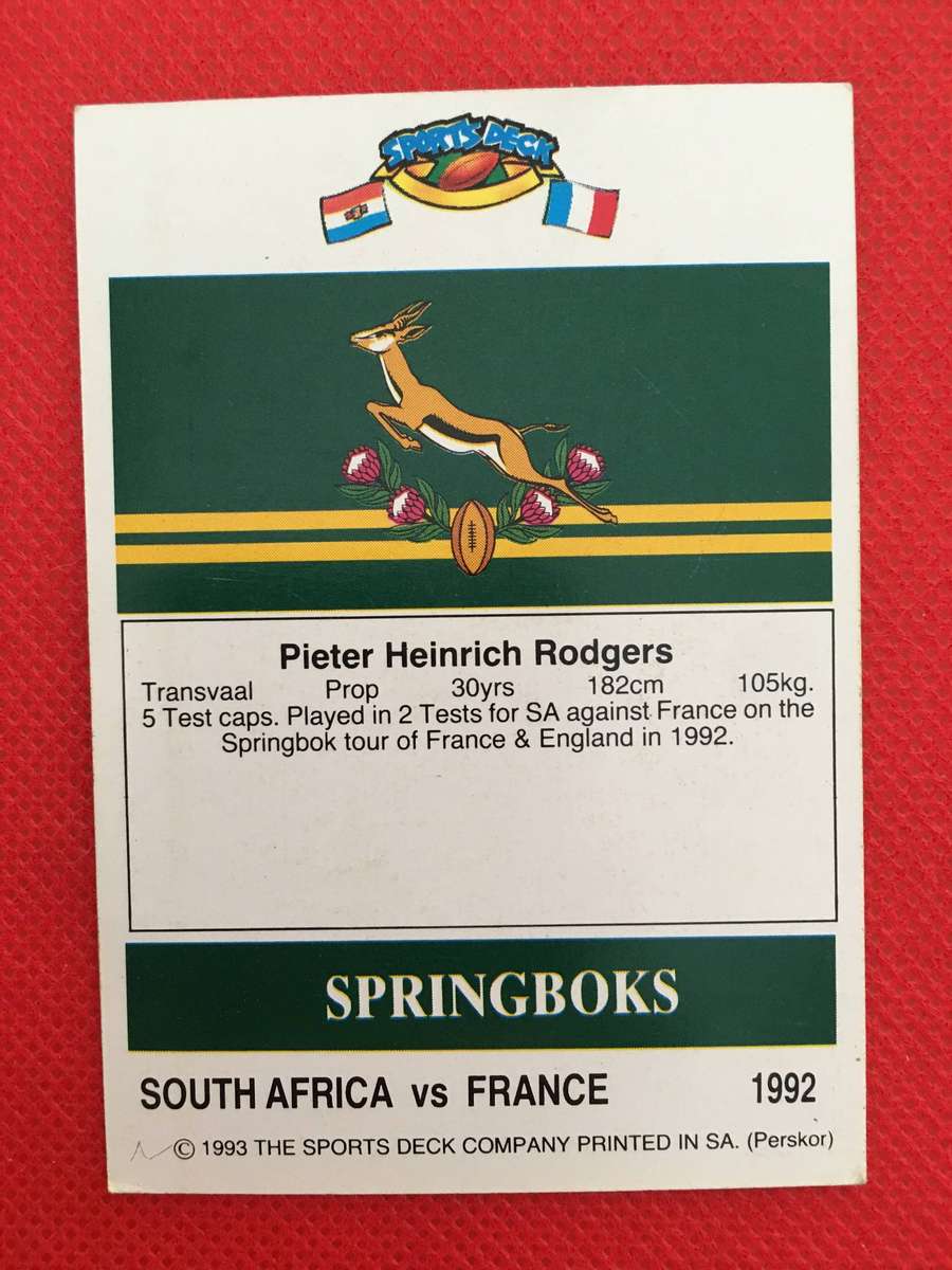 VINTAGE RUGBY TRADING CARD - 1993 SPORTS DECK - SOUTH AFRICA VS FRANCE -  HEINRICH RODGERS