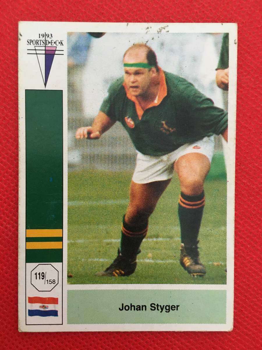 VINTAGE RUGBY TRADING CARD - 1993 SPORTS DECK - SOUTH AFRICA VS FRANCE -  JOHAN STYGER