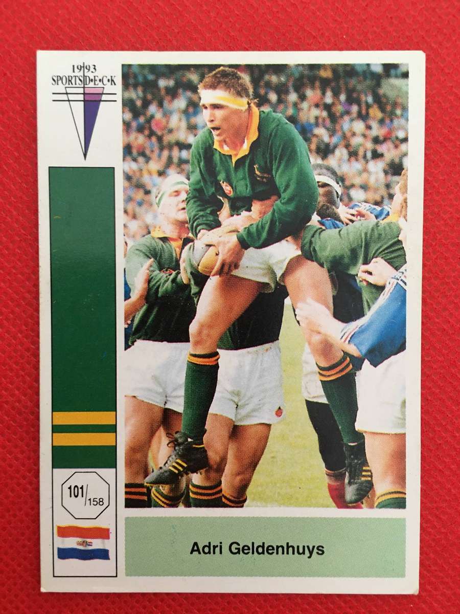 VINTAGE RUGBY TRADING CARD - 1993 SPORTS DECK - SOUTH AFRICA VS FRANCE -  ADRI GELDENHUYS