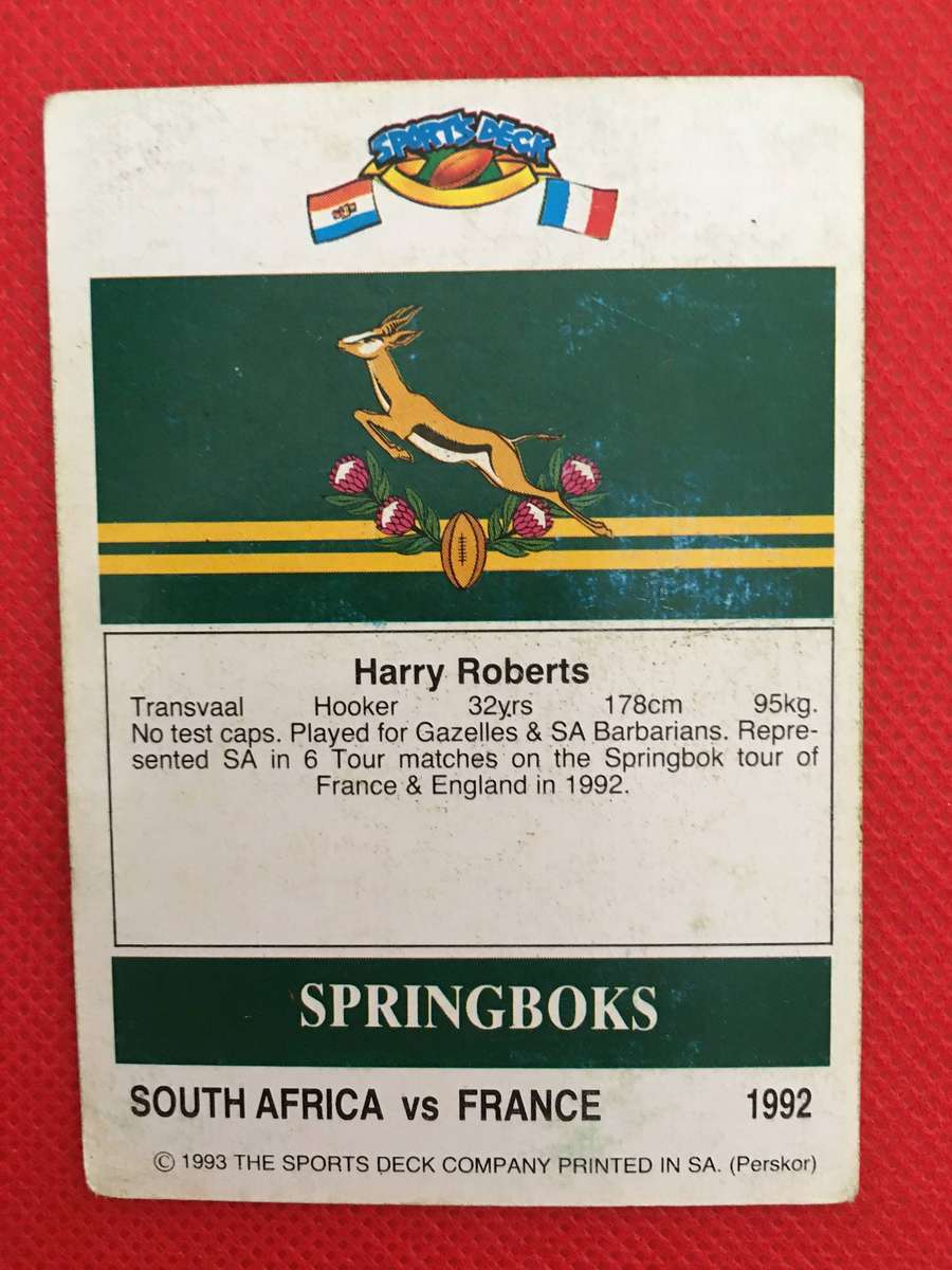 VINTAGE RUGBY TRADING CARD - 1993 SPORTS DECK - SOUTH AFRICA VS FRANCE - HARRY ROBERTS