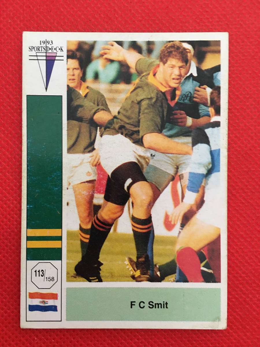 VINTAGE  RUGBY TRADING CARD  1993 SPORTS DECK - SOUTH AFRICA VERSUS FRANCE -  F C  SMIT