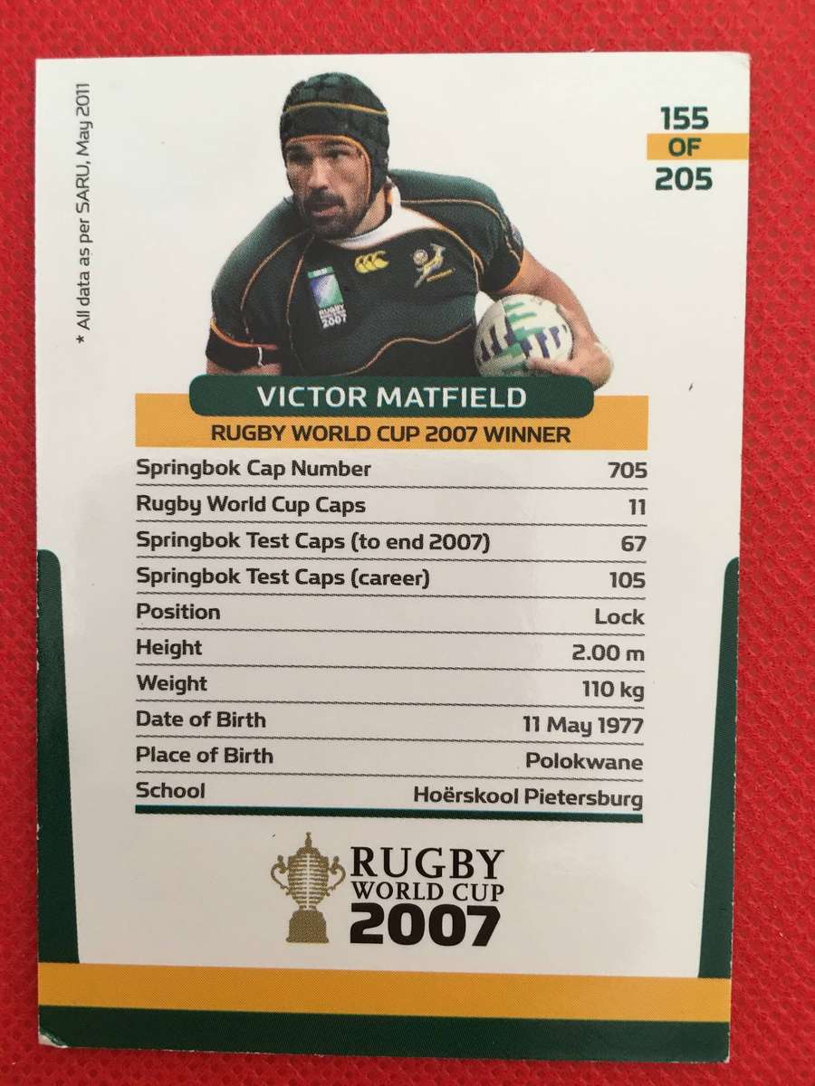 RUGBY TRADING CARD  - SPRINGBOKS - 2007 - VICTOR MATFIELD