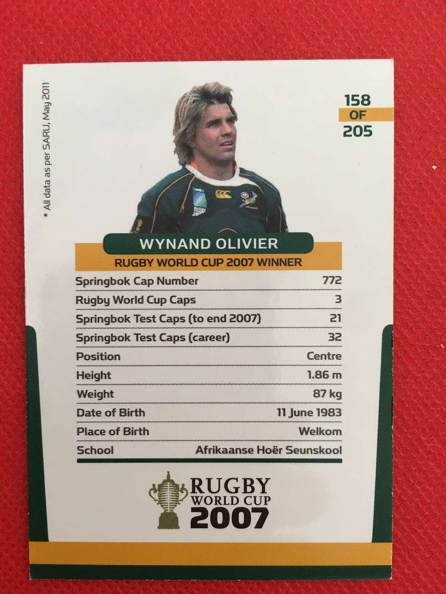 RUGBY TRADING CARD - SPRINGBOKS - WYNAND OLIVIER - 2007