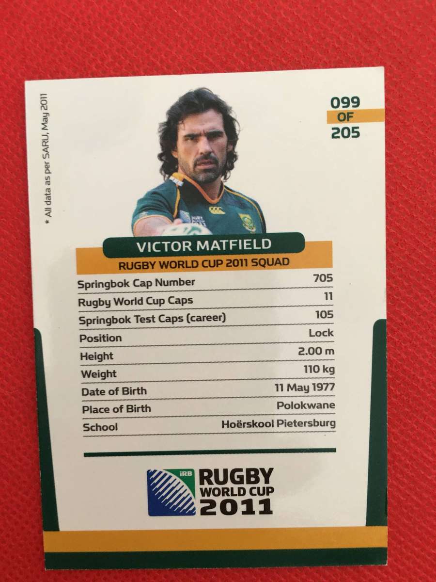 RUGBY TRADING CARD - SPRINGBOKS - 2007 - VICTOR MATFIELD