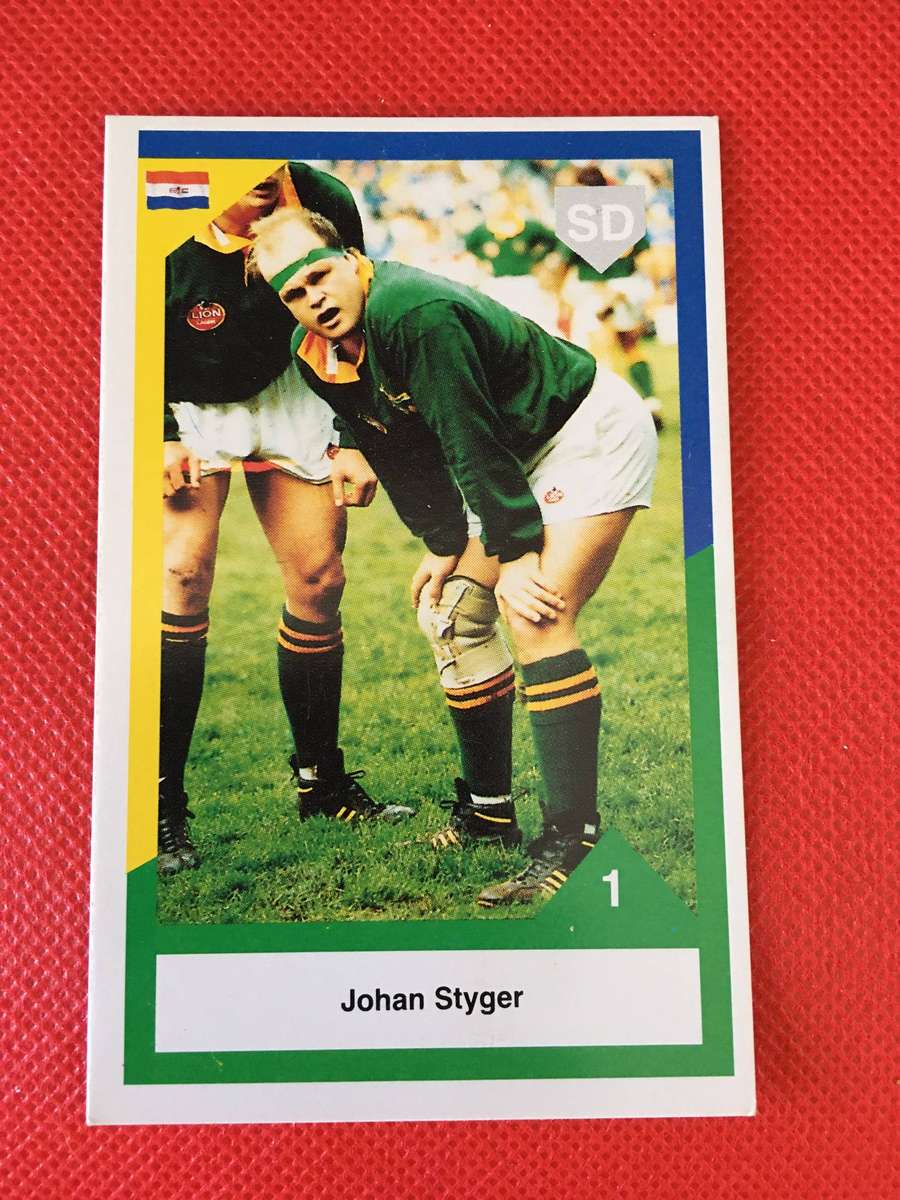 VINTAGE RUGBY TRADING CARD - SPRINGBOKS - JOHAN STYGER -  1992