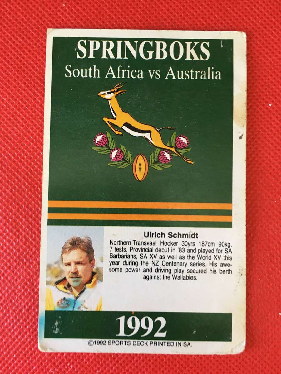 VINTAGE RUGBY TRADING CARD - SPRINGBOKS - ULI SCHMIDT - 1992