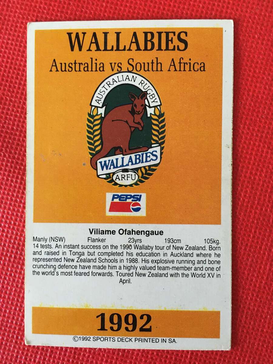 VINTAGE RUGBY TRADING CARD - 1992 - WALLABIES - WILLIE OFAHENGAUE