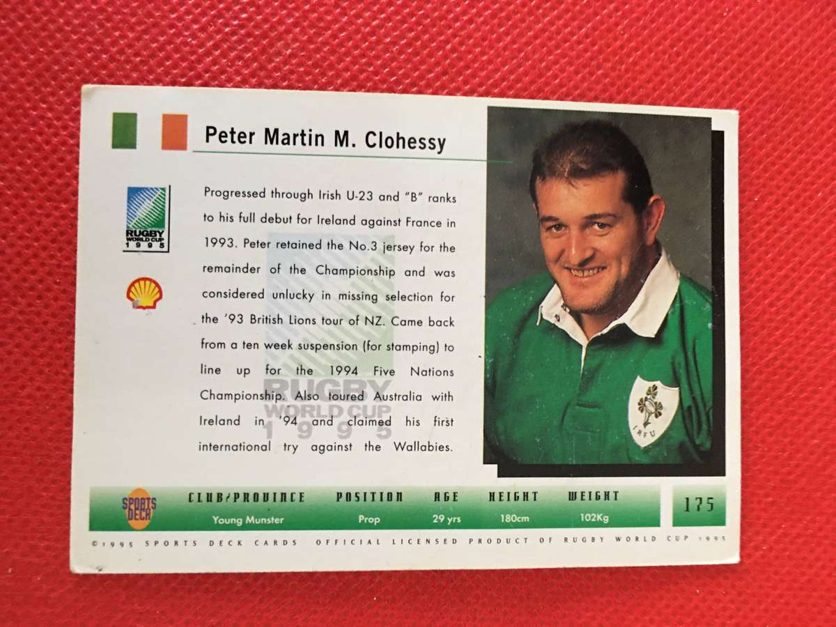 VINTAGE RUGBY TRADING CARD - SHELL - 1995 -  PETER  CLOHESSY