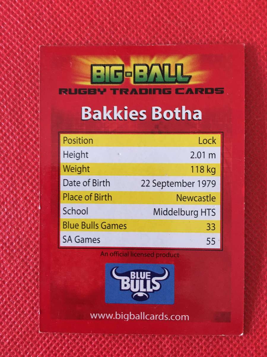 BIG BALL RUGBY TRADING CARD - FOIL/SHINY - BAKKIES BOTHA
