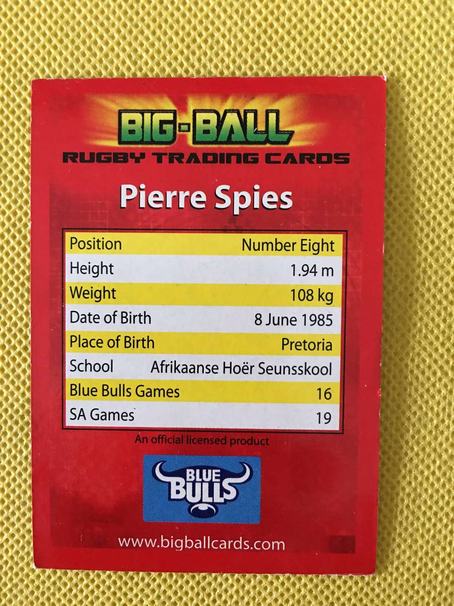 VINTAGE RUGBY TRADING CARD - FOIL / SHINY CARD - PIERRE SPIES