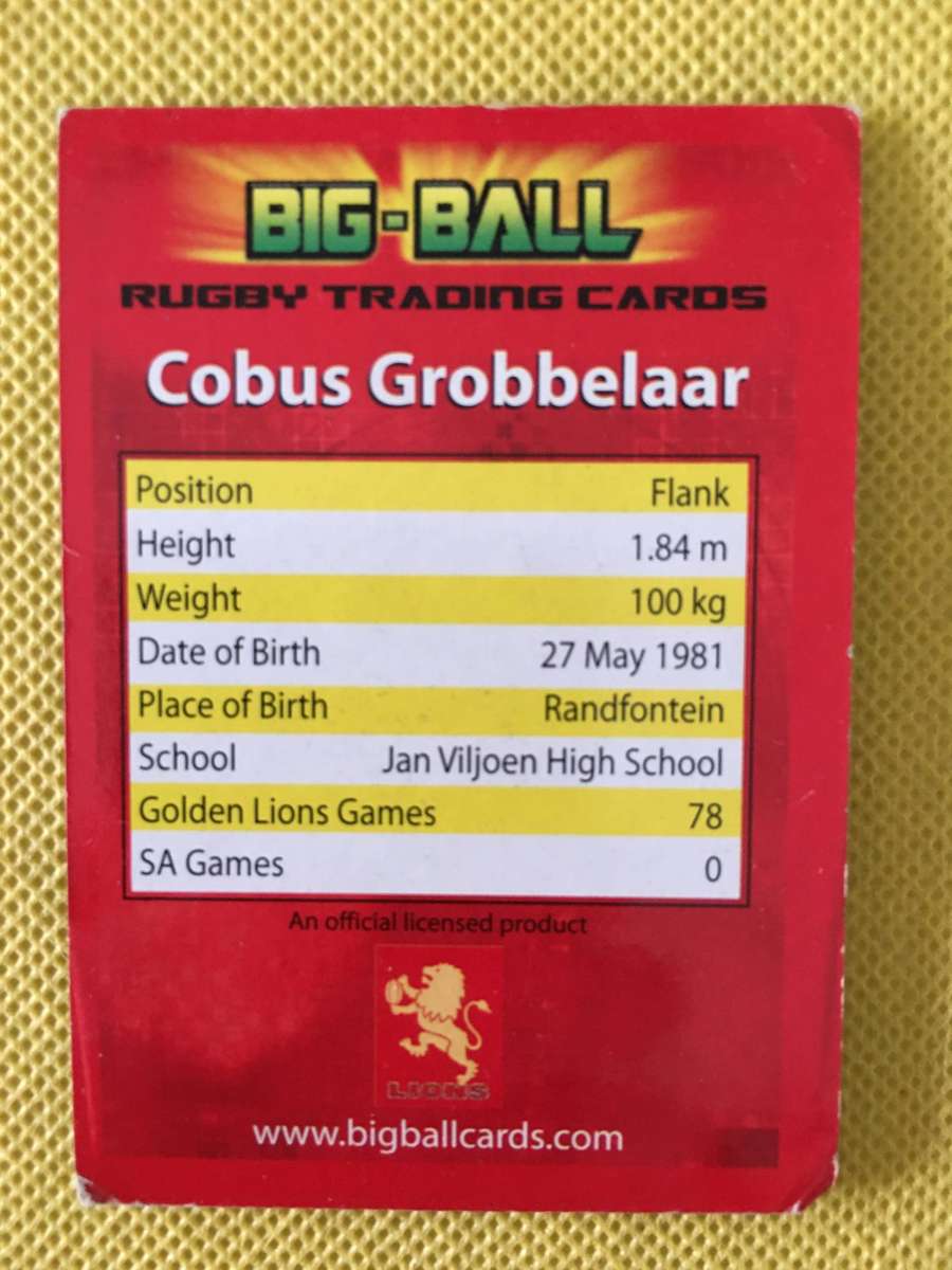 RUGBY TRADING CARD - SHINY / FOIL CARD - CAPTAIN - COBUS GROBBELAAR