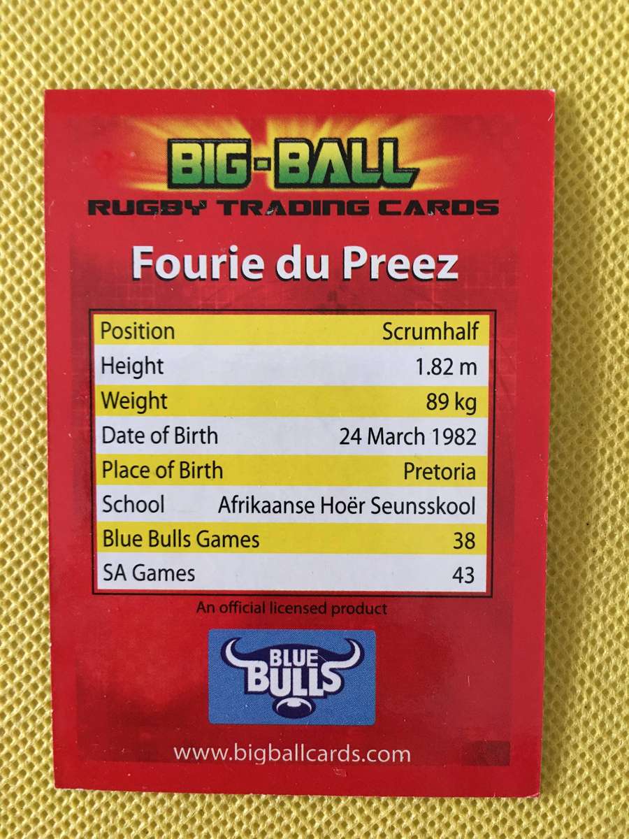 RUGBY TRADING CARD - BLUE BULLS / FOIL/ SHINY CARD - STAR PLAYER - FOURIE  DU PREEZ