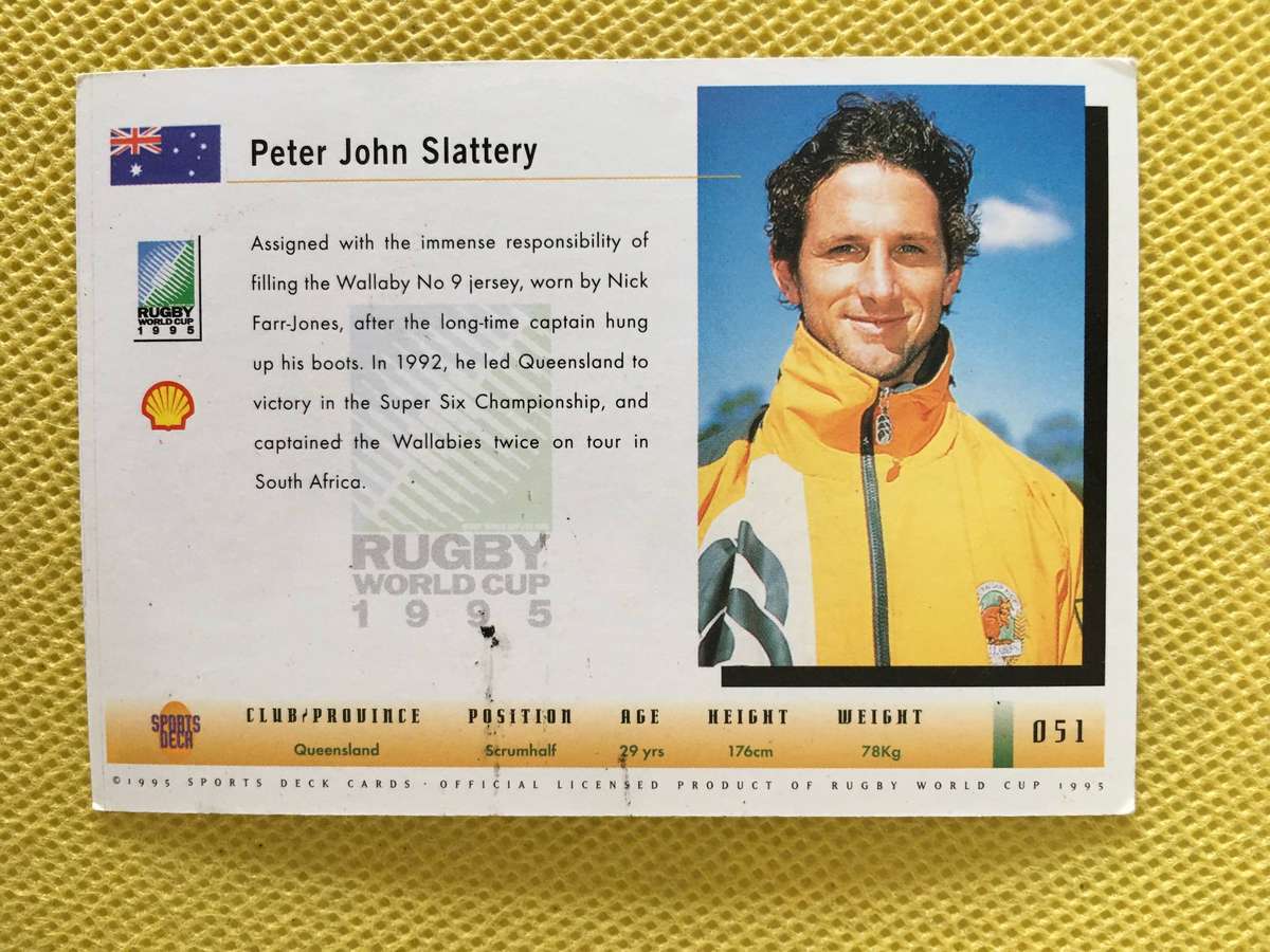 VINTAGE RUGBY TRADING CARD - 1995 RUGBY WORLD CUP -  PETER SLATTERY