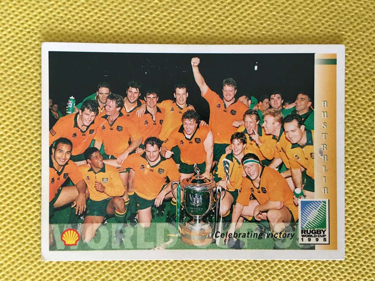 VINTAGE RUGBY TRADING CARD - 1995 RUGBY WORLD CUP -  CELEBRATING VICTORY