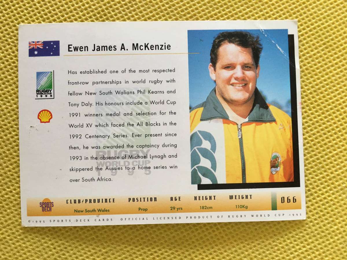 VINTAGE RUGBY TRADING CARD - 1995 RUGBY WORLD CUP -  EWEN  MCKENZIE