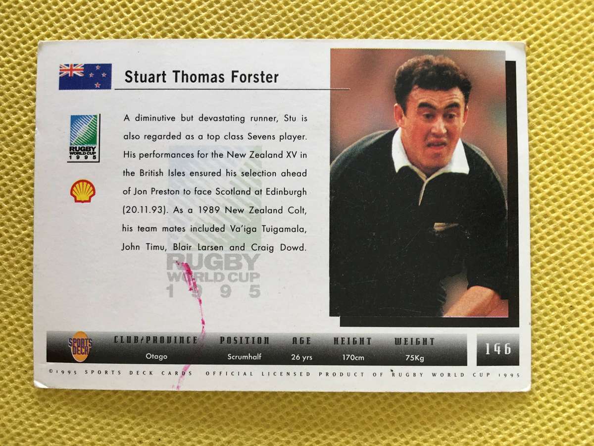 VINTAGE RUGBY TRADING CARD - 1995 RUGBY WORLD CUP -  STU FORSTER