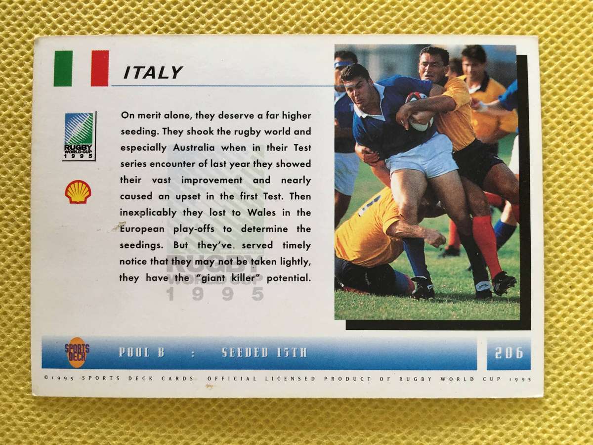 VINTAGE RUGBY TRADING CARD -1995 - WORLD RUGBY CARD - THE ITALIAN PACK