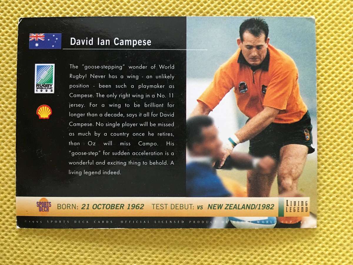 VINTAGE RUGBY TRADING CARD - 1995 RUGBY WORLD CUP -  DAVID IAN CAMPESE