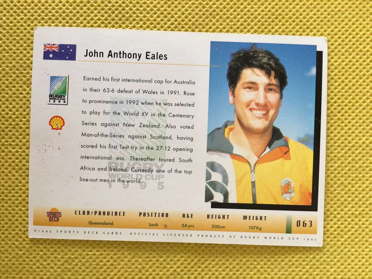 VINTAGE RUGBY TRADING CARD - 1995 RUGBY WORLD CUP - JOHN EALES
