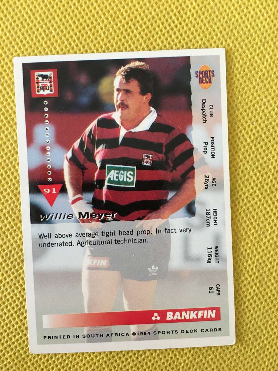 VINTAGE RUGBY TRADING CARD - 1994 - BANKFIN - WILLIE MEYER
