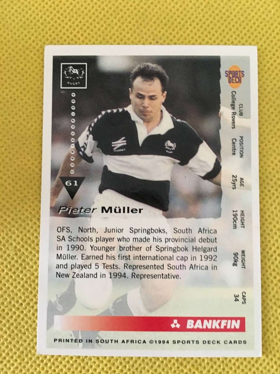 VINTAGE RUGBY TRADING CARD - 1994 - BANKFIN -  PIETER  MULLER