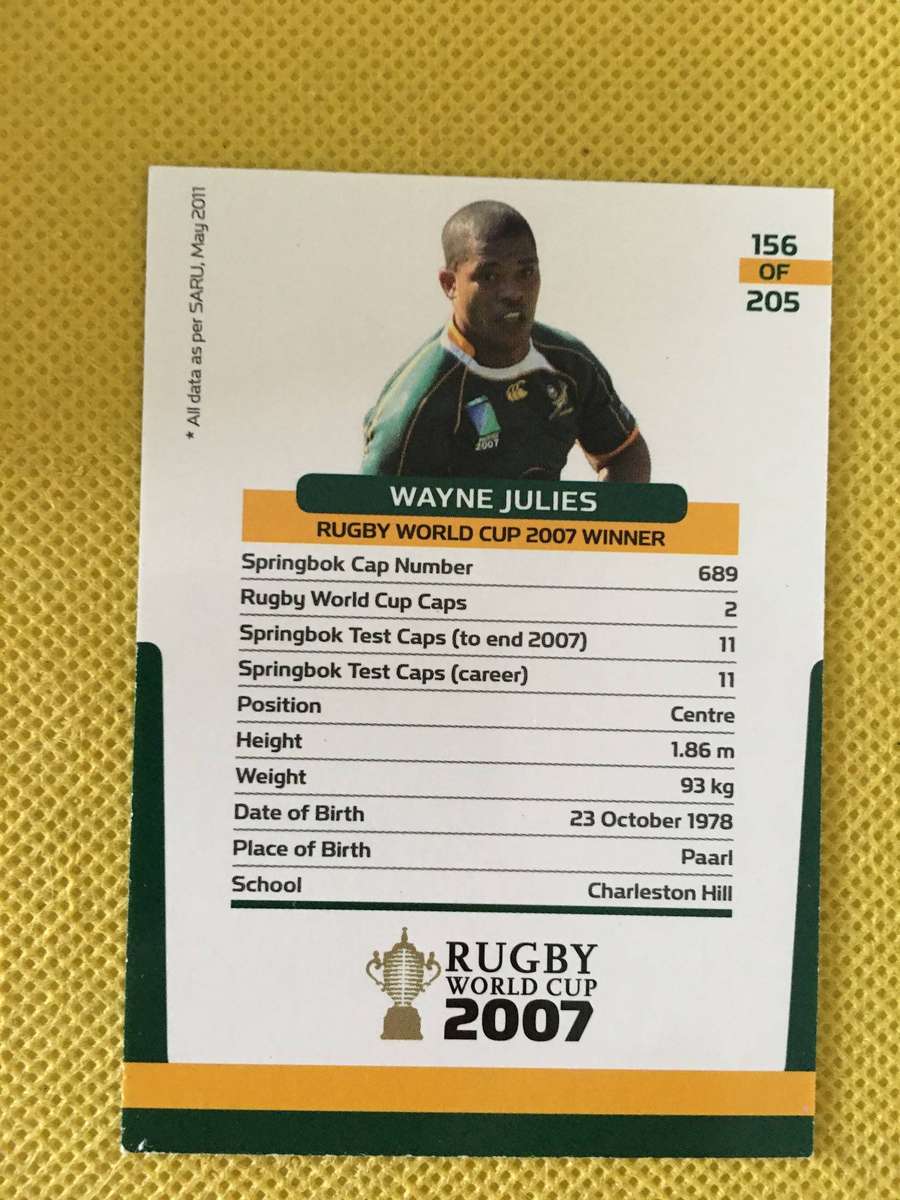 RUGBY TRADING CARD 2007 SPRINGBOKS - WAYNE JULIES