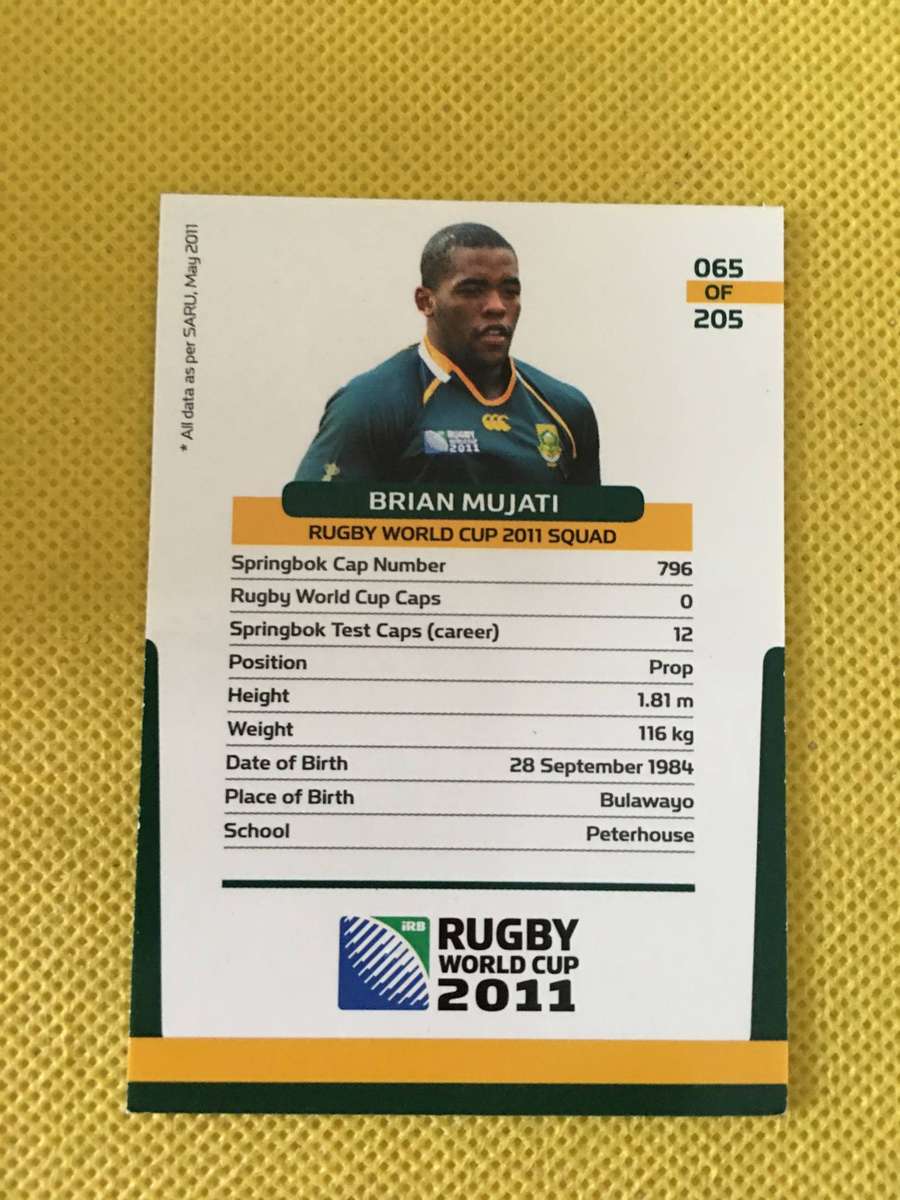 RUGBY TRADING CARD 2011 - BRIAN MUJATI