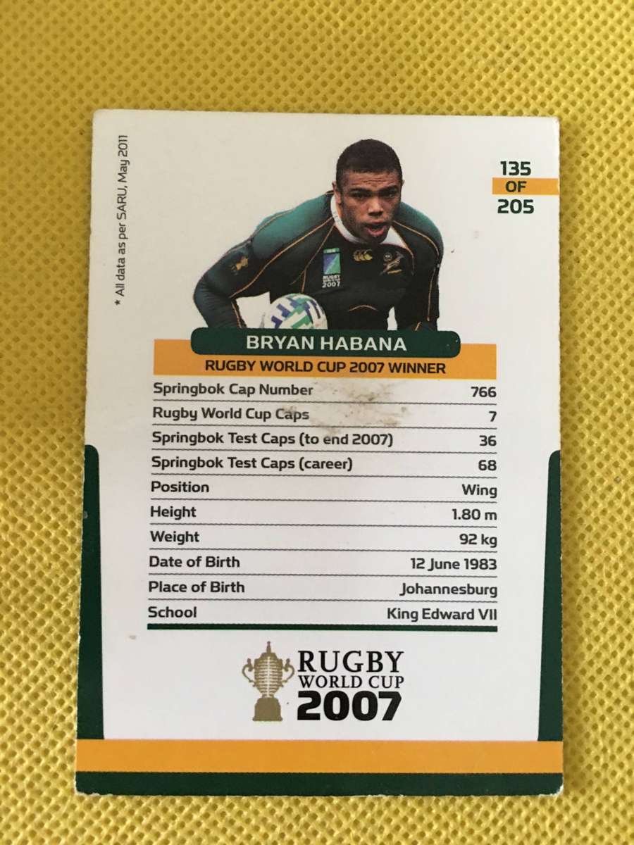 RUGBY TRADING CARD - SPRINGBOKS - BRYAN HABANA