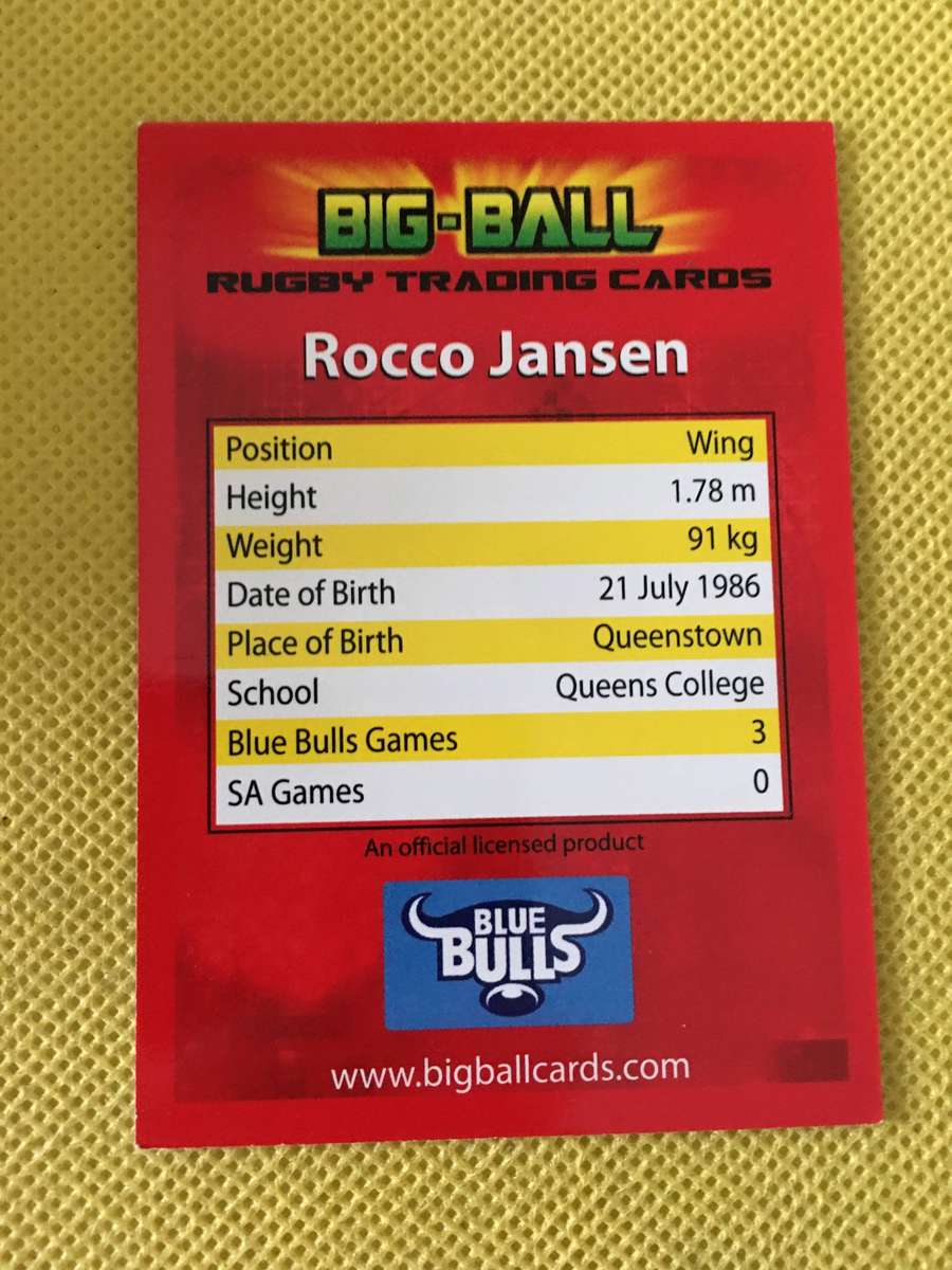 RUGBY TRADING CARD - ROCCO JANSEN