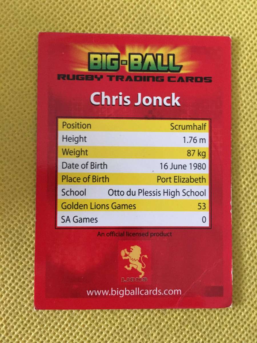 RUGBY TRADING CARD - CHRIS JONCK