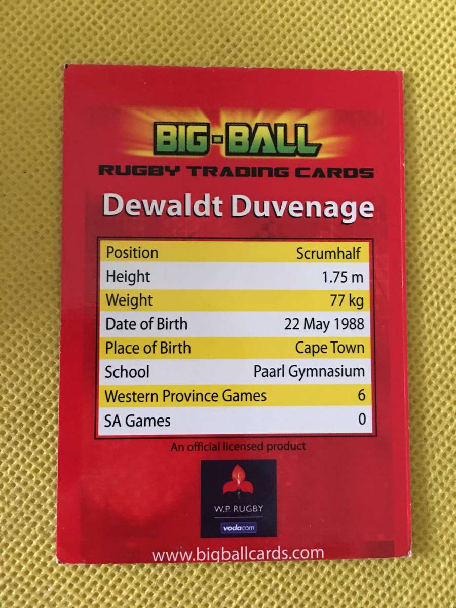 RUGBY TRADING CARD - DEWALDT DUVENAGE