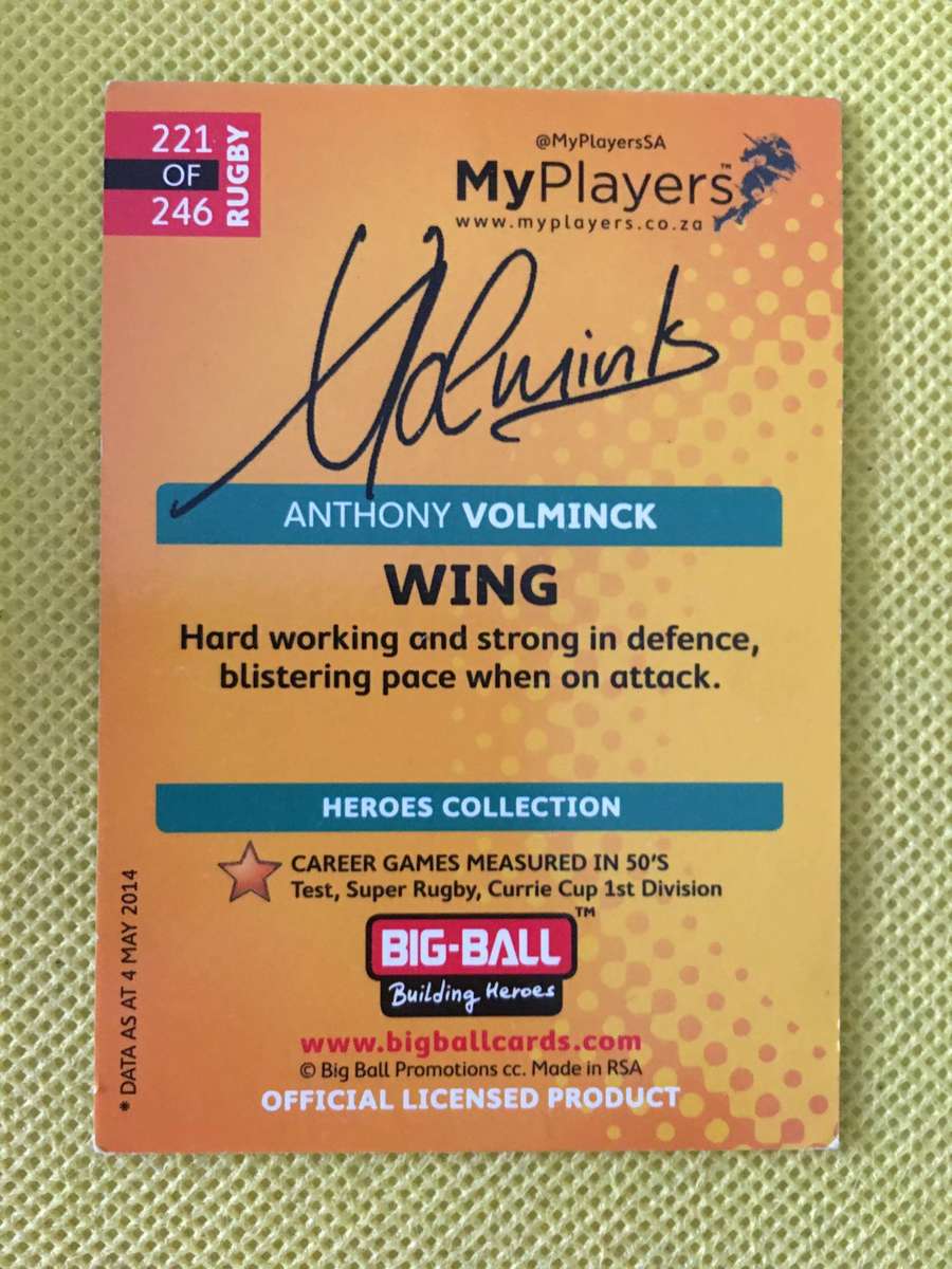 RUGBY TRADING CARD - BIG BALL - SIGNATURE SERIES - ANTHONY VOLMINCK