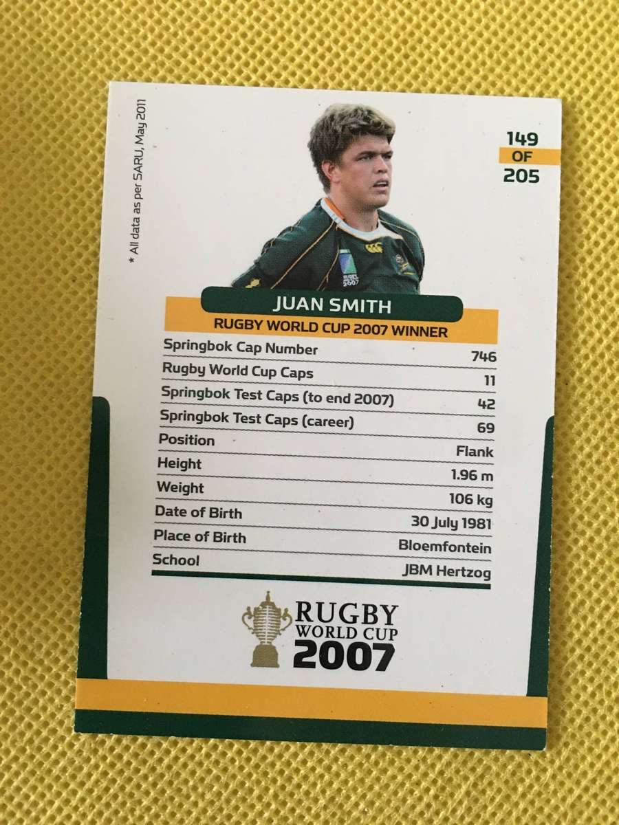 RUGBY TRADING CARD -SPRINGBOK - JUAN SMITH - 2007
