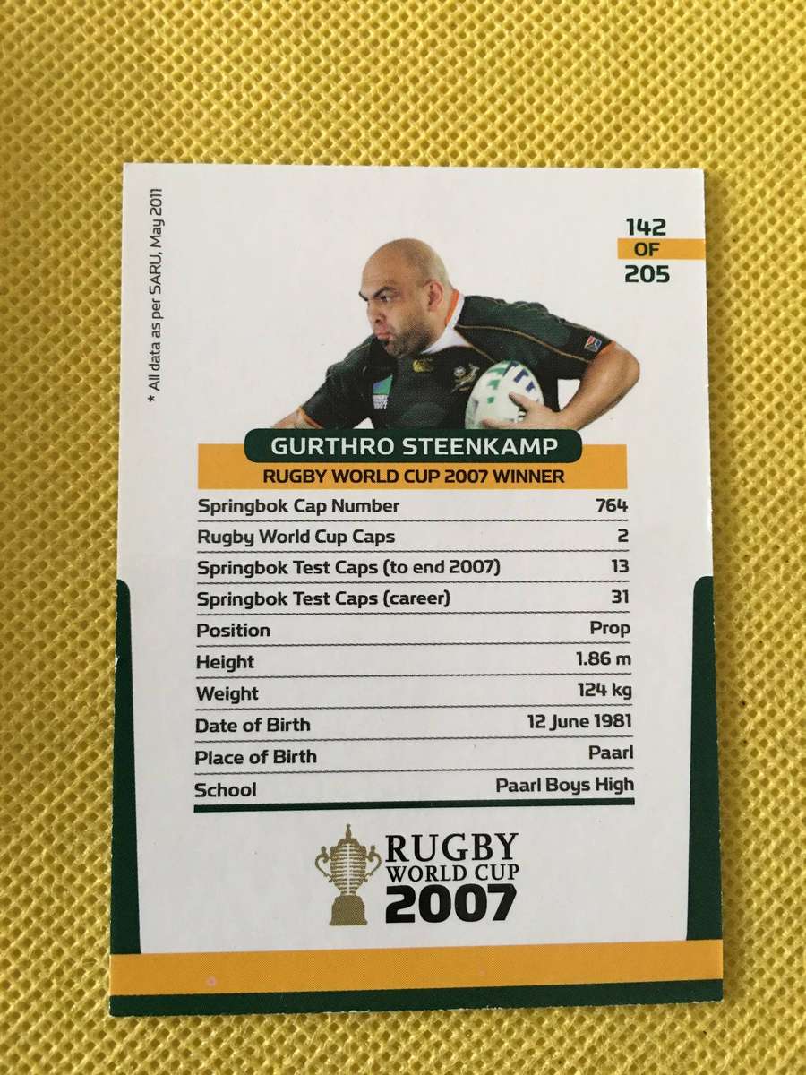 RUGBY TRADING CARD - SPRINGBOKS - GURTHRO STEENKAMP