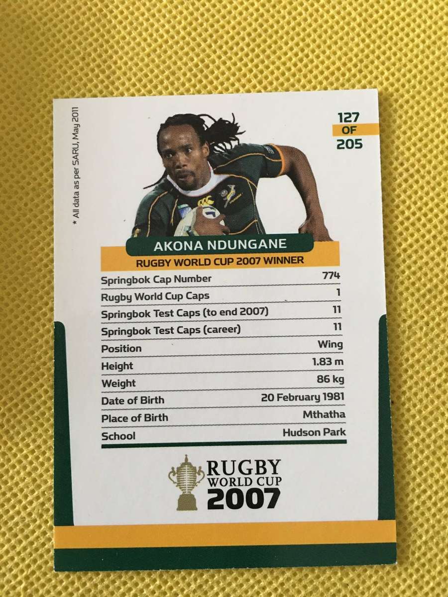 RUGBY TRADING CARD SPRINGBOKS 2007 - AKONA NDUNGANE
